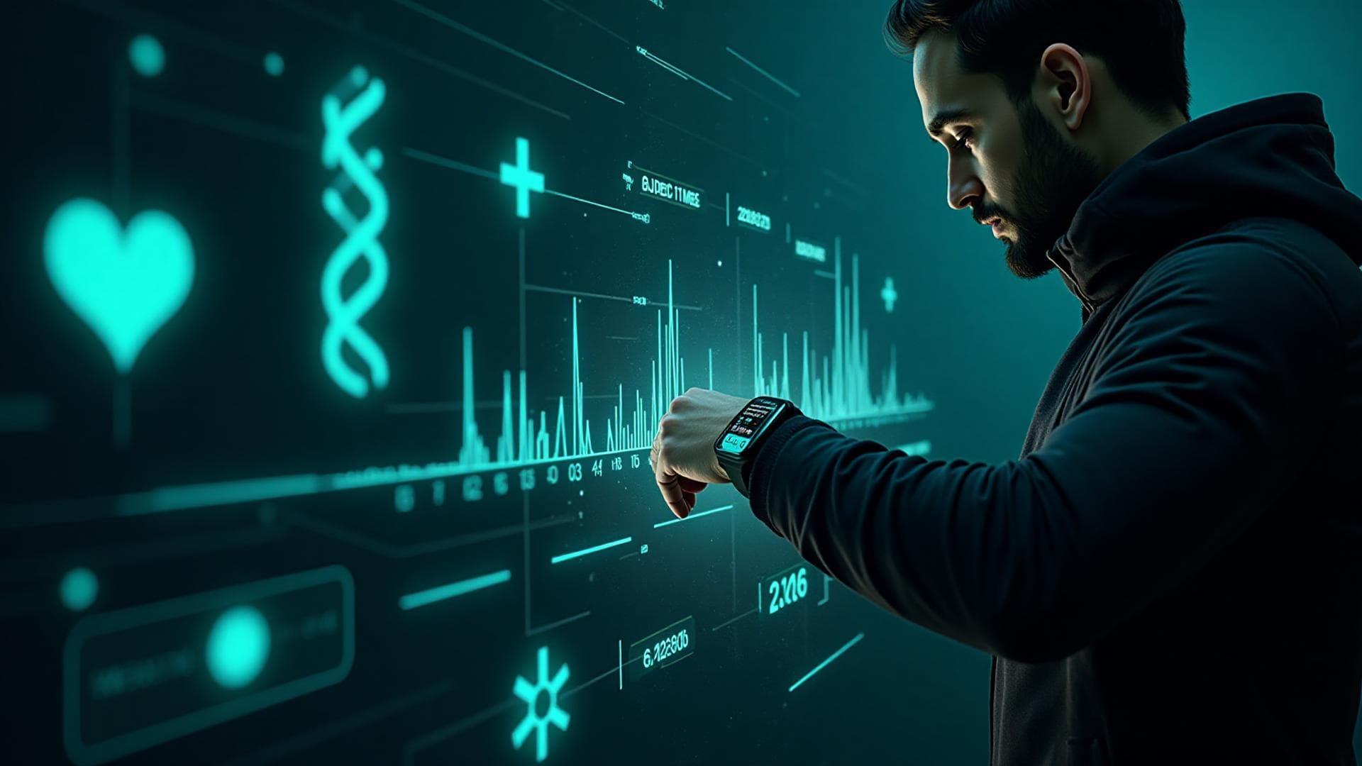 Biohacker with data overlays